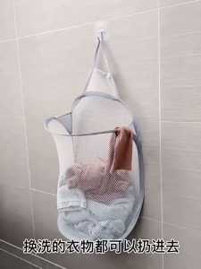 ตะกร้าใส่ผ้า แบบแขวนไม่ต้องเจาะผนัง (แบบแขวนพับได้แบบกลม) ติดผนัง สไตล์มินิมอล ถุงใส่ผ้ารอซัก ตะกร้าใส่ของ laundry basket ตะกร้าซักผ้าพับได้ติดผนัง