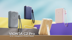 Adam 10000Mah Qi VIONTA C2 PRO 8-IN-1 / POWER BANK 10000Mah Built- in Cable / CCC Certified