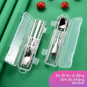 Bộ Dụng Cụ Ăn Uống Bằng Thép Không Gỉ 304 Di Động Bộ Đũa Thìa Salad Muỗng Nĩa Sinh Viên Bữa Ăn Dành Cho Người Độc Thân Du Lịch Ngoài Trời