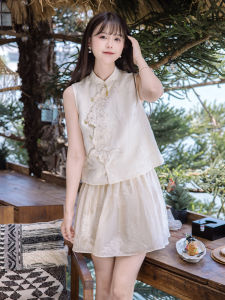 Chuan Dai Shiguang: Shulan New Chinese Style Zen Meaning Set Embroidered Top Half Skirt Open Cardigan Elegant Womens Summer