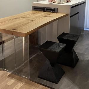 Black Carbonized Wood Stool Short Bench Folk Homestay Log Sculpture Tea Table Chair round Seat Wooden Pile Decoration