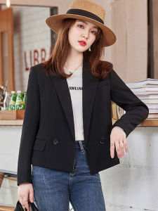 เสื้อสูทสีดำสำหรับผู้หญิง ทรงเข้ารูป ทรงสั้น เทรนด์ฤดูใบไม้ผลิและฤดูใบไม้ร่วง สไตล์เกาหลี เสื้อคลุมกันหนาวแบบลำลอง