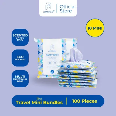(100 Pieces) Travel Mini Bundles Pikalula Nappy Bags Odour Neutralising Disposable Bag Biodegradable Scented Garbage Rubbish Trash Plastic Fragrant Beg Sampah Wangi for Baby Diaper Pampers Plastik Lampin Anak Bayi