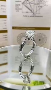 Nhẫn Moissanite Mỹ D/FL màu trắng 100 giác kiểm định GRA kiểu 4 chấu chủ 7-10mm Nhẫn bạc nữ xi bạch kim đẹp Nhẫn kim cương nhân tạo moissanite thiết kế sang trọng và đẳng cấp - KIM LỘC PHÁT N4CTMT100