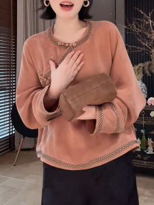 QINGNAER | Chinese Style Vintage Plus Size Fashionable Versatile Diagonal Collar Long Sleeve Shirt