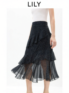 Lily | Vintage Dots Asymmetrical Ruffle Hem A-line Skirt