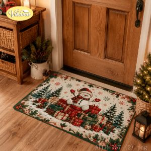 Farmhouse-Style Christmas Front Door Mat Non-Slip Indoor/Outdoor Entryway Mat Festive Decorative Rug Home Decor