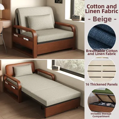 FANKALONG | Space-saving Folding Convertible Pull-out Solid Wood Sofa Bed