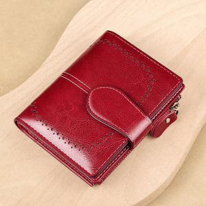 BANYANU Multifunctional Small Red Black Anti RFID Money Organizer Purse Genuine Cow Leather Wallet for Women Original with Zipper