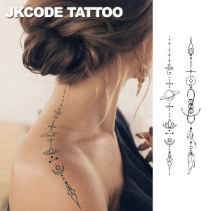 Waterproof Mehndi Design Semi-Permanent Tattoos Lotus Feather Sun Moon Waterproof Lasts 1-2 Weeks Temporary Tattoos for Women