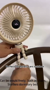 Rechargeable Digital Display Clip Stroller Fan Baby Rechargeable Hand Fan 5 Speeds Strong Wind Fan