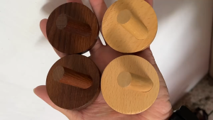 Elegant Walnut Wood Wall Hook Natural Finish Round Hanger for Bathroom and Kitchen Organization No Drilling Required