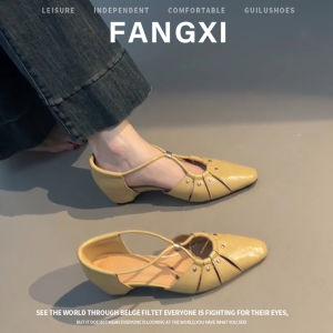 Retro Rivet Hollow Square Toe Hidden Heel Mid Heel Mary Jane Shoes Women Summer Sandals