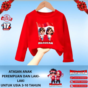 Atasan Anak Lengan Panjang Motif Dirgahayu Republik Indonesia Untuk Usia 3-10 Tahun