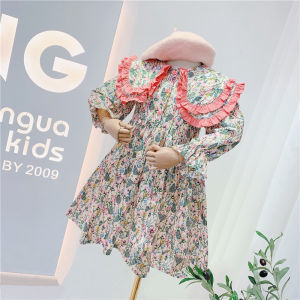 Đầm Công Chúa Cotton Sạch Với Cổ Lớn Thêu Hoa Tay Dài