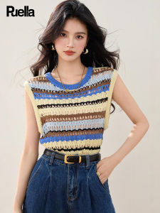 puella | Summer Fashionable Striped Hollow Sleeveless Knitted Vest Women