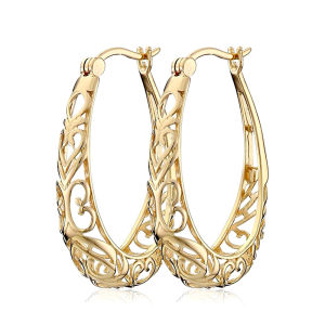 Huitan Elegant Hollow Earrings for Women Ethnic Style Gold Color Simple Hoop Earrings Wedding Engagement Jewelry Party New Items