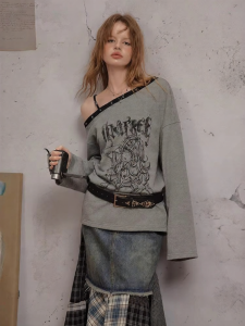 unifree | Rivet Collar Contrast Y2K Loose Hoodie