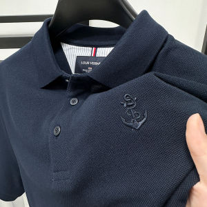 Heavyweight 100% Pure Cotton Polo Shirt Mens Summer High-end Embroidery Short Sleeve Casual Collar Split Bottom up Shirt