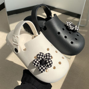 Womens Summer Fashionable EVA Thick-Heeled Sandals Slip-Resistant Floral Patterned Clog Shoes Outdoor Wear Casual Flat Heels