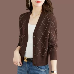 Spring Autumn New Style Thin Knitted Open Cardigan High Waist Short Womens Jacket Fashionable Shawl Top Commute Korean Version