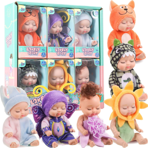 6/8Pcs Set Sleeping Mini Baby Dolls Reborn Lifelike Toys Cute Adorable Dolls With Butterfly Crocodile Sunflower Comfort Toy Gift