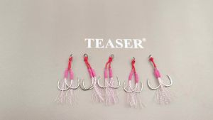 TEASER 5pcs/10pcs HK050 Slow Jigging Fishing Hook Glow Metal Jig Doule Assist Hook Carbon Steel Barbed Fishing Pesca Hooks