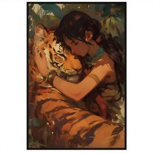 Tranh treo tường tranh dán tường Canvas con hổ và cô gái. CGI-332