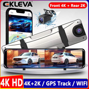 EKLEVA กล้องติดรถยนต์กระจก WIFI ดีวีอาร์4K + 2Kกล้องติดรถยนต์เลนส์คู่กล้องติดรถยนต์กล้องติดรถยนต์กระจกมองหลังไอพีเอสกล้องเครื่องบันทึกวีดีโอ