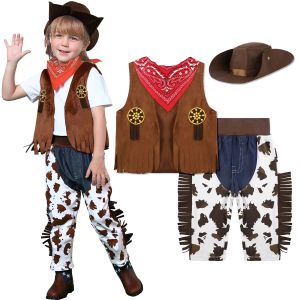 ชุดคาวบอยตะวันตกชุดคาวบอยสำหรับเด็กผู้ชายและวัยหัดเดินเครื่องแต่งกายสำหรับงานฮาโลวีนงานอีเวนต์คอสเพลย์งานปาร์ตี้การแสดงบนเวที