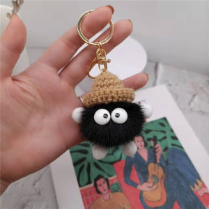 Plush Keychain Car Key Ring Toy Cartoon Book Bag Decorations Gifts Small Coal Ball Soft Cute Hanging Ornament for Automobile