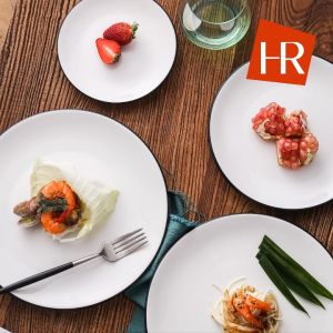 Nordic Ceramic Plate WHite Plate Black Edge Disc 6 "/8" /10 "Family Plate Plate Restaurant Plate Plate Fruit Salad Plate Plate Western Steak Plate Plate Dessert Plate