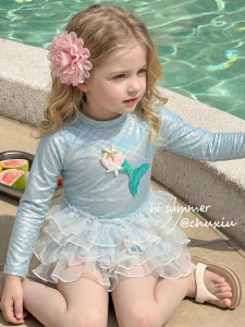 HUANHUAN | Sun Protection Princess Dress Style Long Sleeve One-Piece Swimwear