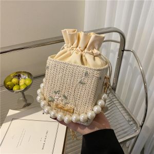 Túi Đeo Chéo Nhỏ Thời Trang Bằng Rơm Túi Đeo Chéo Bằng Dây Ngọc Trai Phụ Kiện Nữ Phong Cách Hàn Quốc Túi Mềm Nhỏ Thường Ngày