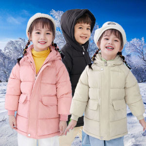 Girls Boys Warm Down Coat Kids Thickened Hooded Jackets Childrens Winter Cotton Clothing Kids Solid Casual Parkas 3-10 Years