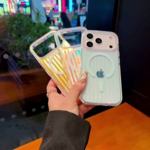 Dazzling Laser Rainbow Magnetic Case for iPhone 17 Air 16 Plus 15 14 13 Pro Max Luggage Pattern for Magsafe Shockproof Cover