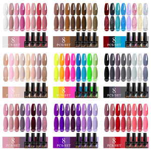 8Pcs/Set 7.3ml Glitter Red Pink Gel Nail Polish Set Semi Permanent Soak Off UV Gel Varnish Nail Art Manicure Kit Nail Supplies
