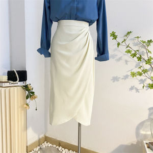 ความยาวปานกลาง กระโปรงทรงเอ ผู้หญิง ฤดูใบไม้ผลิ ฤดูร้อน พลีท ดีไซน์ พรางหุ่น สูง เอว ไม่สมมาตร ซิป ปิดชุดสํานักงาน