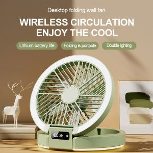 Lithium ion electric fan desktop rechargeable desktop fan USB charging motor battery LED desktop wall mounted mini fan with LED light