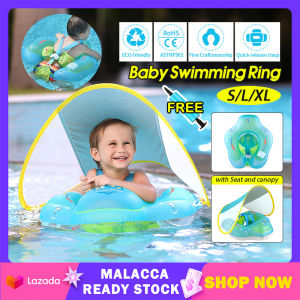 【Free Pump】Baby Swimming Ring with Sun Canopy Inflatable Swim Float Kids Training Circle Alat Berenang Swim Pool Circle Water Toy