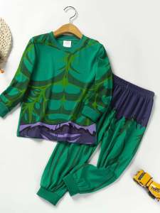 ชุดนอนเด็ก Hulk ชุดเสื้อผ้าฤดูใบไม้ผลิและฤดูใบไม้ร่วงชุดเสื้อผ้าฤดูใบไม้ร่วงกางเกงฤดูใบไม้ร่วงชุดใส่ในบ้านแขนยาวสำหรับเด็กเล็กเสื้อผ้าสไปเดอร์แมนเด็กผู้ชาย