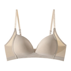 Silk Sleep Bra Comfortable Breathable Thin Cup Nylon Fabric No Steel Ring Low Center V-Neck Fixed Strap Pure Color Simple Style