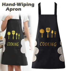 Hand-Wiping Apron Waterproof Oil-Proof Kitchen Apron with Pockets Sleeveless Apron Home Work Clothes