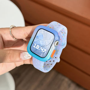 Apple Watch 9 iWatch 8 Compatible Silicone Strap Sports Breathable Waterproof Womens Watch Band Rainbow Dot Design Summer Model