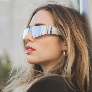 JN IMPRESSION New Cat Eye Frameless Futuristic Sunglasses Fashion Trendy Womens Punk Sports One-piece Sunshade Sunglasses