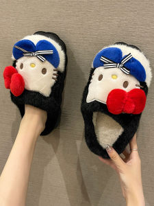 Cute Butterfly Knot Cat Cotton Slippers Womens Outdoor Wearable Anti-Slip Home Indoor Warm Plush Covered Head Slippers