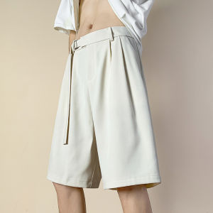 Mens Ice Silk Suit Shorts Casual Lightweight Breathable Quick-Dry Four-Way Stretch Youth Summer Wear Straight Leg Trouser