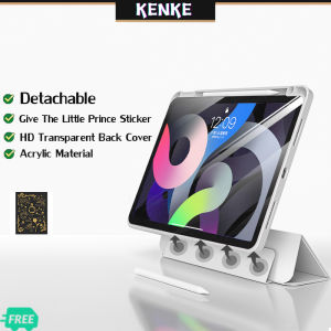 KENKE เคสไอแพด HD ฝาหลังใสเคสอะคริลิกพร้อมช่องใส่ดินสอสำหรับไอแพด 10th Gen 2022 M2 Pro 11 Air 4 Air 5 2020 Mini 6 Air 3 2021 iPad 9 iPad Pro 10.5 2019 ชุดช่องใส่ดินสอส การโค้งใส และป้องกันการถอด 3 มิติ ถอดออกได้