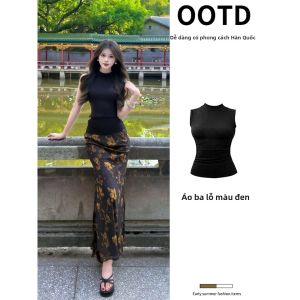 ZUKUN | Chân Váy Dài Phong Cách Chì Đen Hoa Văn Đuôi Cá
