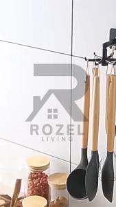 ROZEL Gantungan Tempel 6 Kait 360 Derajat / Alat Gantungan Mandi Spatula DLL / Gantungan Putar 6 Hook Serbaguna